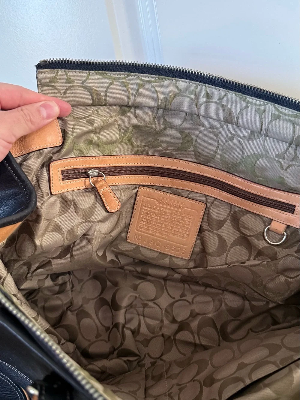 Black and Tan Leather Tote Bag with Contrast Trim
